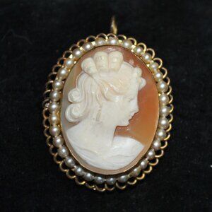 Vintage 12k Gold-filled Carved Shell Cameo Convertible Brooch & Pendant
